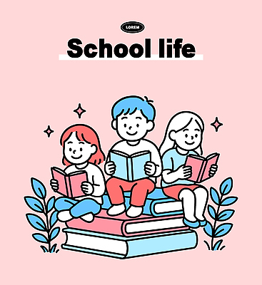 캐릭터 학생 디자인 교육 어린이 컬러 일러스트 학교 모션 상상 이야기 취미 책 친구 학습 독서 성장 집중 즐거움 공동체 창의력 일러캐릭터 AI파일 감정 컨셉 관계 사람 파일형식 벡터