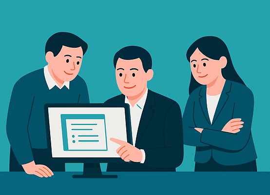 일러스트 비즈니스 회의 협력 설계 기술 대화 컴퓨터 스크린 거래 모임 정보 작업 토론 집중 분석 전략 의견 프로젝트 국내일러스트 AI파일 컨셉 말하기 전자제품 파일형식 벡터