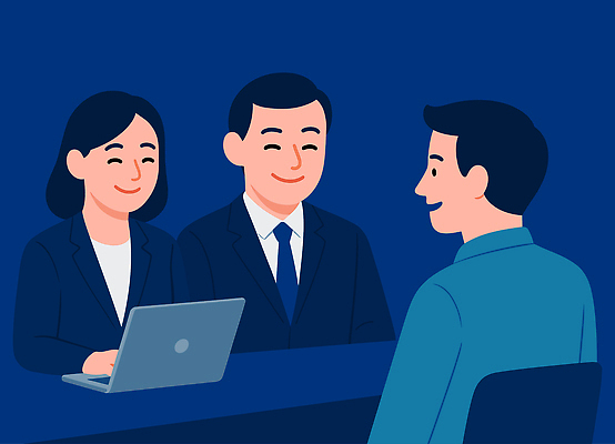 일러스트 회사 직장 대화 노트북 경쟁 듣기 구직 인사 질문 면접 일자리 평가 인터뷰 소통 면접관 세미나 지원 국내일러스트 AI파일 컨셉 비즈니스 모션 말하기 전자제품 예절 파일형식 벡터