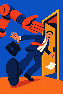 JPG 손 남자 감정 일러스트 비즈니스 창문 미래 출입구 직장 기술 표정 사무실 로봇 직원 과정 퇴사 상호작용 국내일러스트 AI일러스트 AI콘텐츠 컨셉 회사 사람 신체부위 파일형식