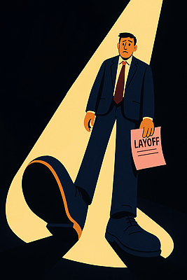 JPG 직업 남자 감정 일러스트 조명 스트레스 직장 정장 경제 변화 실업 불안 걱정 일자리 해고 고용 어려움 자아 통지서 국내일러스트 AI일러스트 AI콘텐츠 옷 컨셉 회사 비즈니스 사람 구직 문서 채용 파일형식