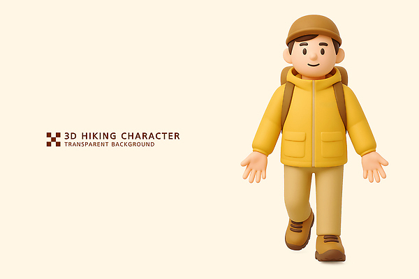 PSD 편집이미지 캐릭터 모자 자연 산 그래픽 노란색 3D 걷기 외투 하이킹 감사 백팩 애니메이션 편집3D 잡화 감정 컬러 상의 가방 모션 레저 디지털합성 생태계 파일형식