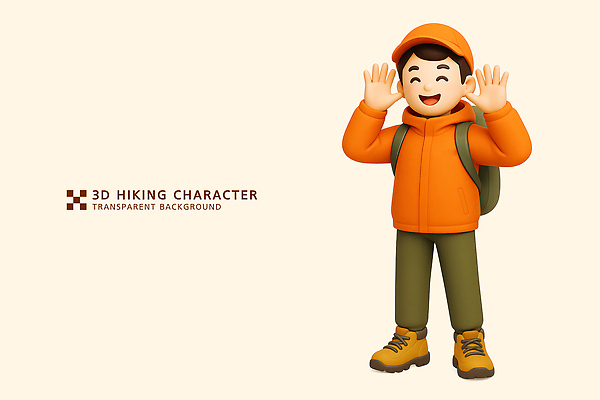 PSD 편집이미지 라이프스타일 컬러 캐주얼 3D 주황색 표현 등산복 애니메이션 손흔들기 편집3D 옷 모션 생활 등산 디지털합성 파일형식