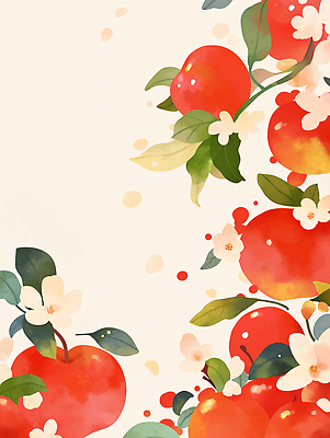 JPG 식물 문양 디자인 꽃 예술 잎 과일 일러스트 자연 장식 빨간색 봄 감각 화사함 조화 뷰티풀 색감 싱그러움 정물화 국내일러스트 AI일러스트 AI콘텐츠 계절 컬러 컨셉 그림 생태계 파일형식