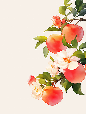 JPG 나무 식물 열매 꽃 컬러 과일 일러스트 자연 생명 가지 따뜻함 미소 풍경 여름 햇빛 정원 과수원 조화 뷰티풀 국내일러스트 AI일러스트 AI콘텐츠 계절 농업 채소 표정 태양 생태계 파일형식