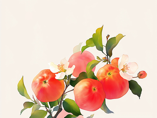 JPG 나무 식물 디자인 컬러 백그라운드 과일 일러스트 자연 생명 가지 나뭇잎 여름 봄 수확 원형 사과 그림 원예 사과꽃 생동감 국내일러스트 AI일러스트 AI콘텐츠 도형 계절 꽃 잎 농업 채소 취미 생태계 파일형식