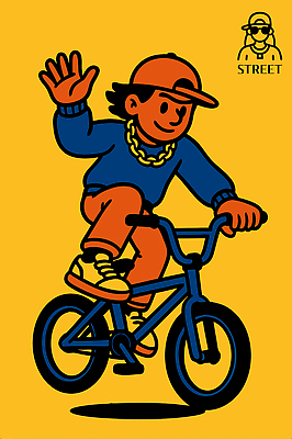 캐릭터 디자인 옷 문화 어린이 일러스트 손짓 그래픽 운동 노란색 자전거 인사 체험 즐거움 개성 라이딩 창의성 액티비티 일러캐릭터 AI파일 감정 컬러 컨셉 모션 건강 사람 바이크 예절 파일형식 벡터