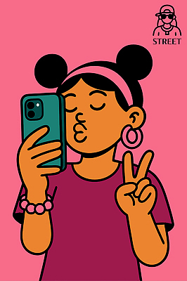 캐릭터 여자 패션 감정 분홍색 포즈 백그라운드 일러스트 장신구 팔찌 표정 스마트폰 청춘 귀걸이 표현 셀프카메라 즐거움 소셜미디어 스타일 일러캐릭터 AI파일 컬러 컨셉 사람 핸드폰 스마트기기 사진촬영 파일형식 벡터