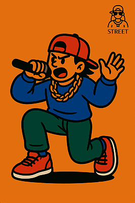 패션 남자 음악 일러스트 친구 청춘 주황색 공연 에너지 표현 그림 강렬 래퍼 리듬 스피치 창작 스타일 국내일러스트 AI파일 컬러 컨셉 관계 문화예술 사람 이벤트 파일형식 벡터