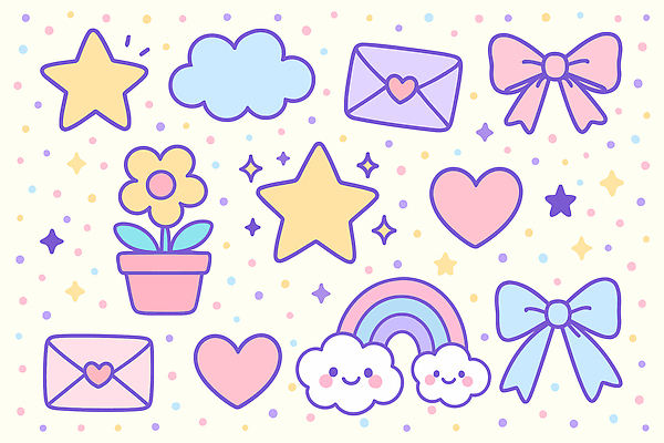 구름 디자인 꽃 행복 별 리본 컬러 백그라운드 무지개 패턴 일러스트 사랑 그래픽 장식 하트 뷰티풀 아기자기 국내일러스트 AI파일 자연요소 모양 식물 감정 컨셉 무늬 파일형식 벡터