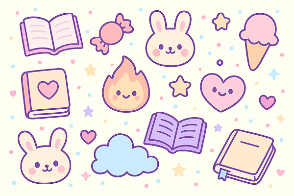동물 구름 캐릭터 디자인 별 컬러 패턴 일러스트 불꽃 아이스크림 사탕 장식 책 귀여움 다양 하트 파스텔 아기자기 일러캐릭터 AI파일 자연요소 모양 다수 컨셉 무늬 불 학용품 디저트 파일형식 벡터