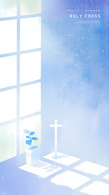 PSD 식물 종교 십자가 일러스트 자연 일상 파란색 빛 평화 공간 기도 투명 분위기 창가 심플 감성 조화 차분 국내일러스트 컬러 컨셉 창문 라이프 생태계 파일형식