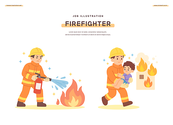 캐릭터 어린이 일러스트 안전 구출 안전장비 위험 소방관 구조원 연습 화재 소방차 소화기 응급상황 화재예방 화재진압 방호복 일러캐릭터 AI파일 직업 옷 컨셉 자동차 사람 장비 응급 도움 소방 사건 예방 진압 파일형식 벡터