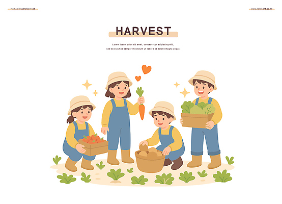 행복 농업 채소 일러스트 가족 자연 협력 농장 마을 농사 당근 기쁨 수확 신선 작업 농부 소중 즐거움 오후 국내일러스트 AI파일 직업 감정 산업 컨셉 관계 뿌리채소 생태계 파일형식 벡터