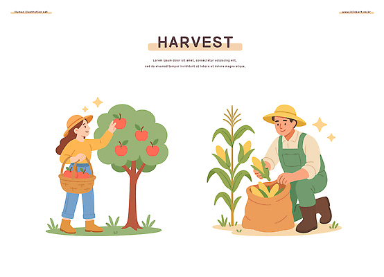 농업 채소 과일 일러스트 자연 농작물 햇빛 농장 농사 수확 가을 작업 사과 농부 준비 자루 사과나무 수확철 국내일러스트 AI파일 나무 직업 계절 산업 태양 생태계 파일형식 벡터