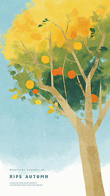 PSD 나무 식물 컬러 단풍 과일 일러스트 자연 밝음 그림자 풍경 금색 가을 감각 균형 뷰티풀 생동감 국내일러스트 계절 잎 생태계 파일형식