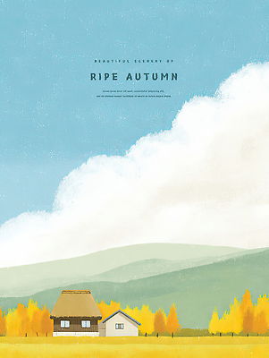 PSD 나무 전통 건축 일러스트 자연 하늘 풍경 평화 맑음 희망 가을 농촌 시골 그림 지평선 뷰티풀 색감 차분 국내일러스트 식물 계절 감정 컨셉 날씨 생태계 파일형식