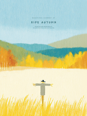 PSD 컬러 농업 일러스트 자연 하늘 산 풍경 초원 파란색 노란색 평화 수확 가을 농촌 그림 허수아비 뷰티풀 풍요 국내일러스트 계절 산업 컨셉 시골 생태계 파일형식