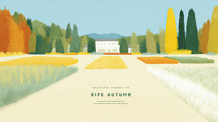 PSD 나무 공원 열매 꽃 컬러 일러스트 자연 하늘 풍경 초록색 햇빛 노란색 평화 정원 주황색 기쁨 가을 작업 힐링 뷰티풀 풍요 국내일러스트 식물 계절 공공시설 감정 컨셉 태양 생태계 파일형식