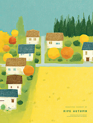 PSD 나무 식물 계절 길 컬러 단풍 일러스트 자연 하늘 주택 따뜻함 풍경 평화 금색 수확 가을 농촌 편안함 전경 국내일러스트 컨셉 잎 농업 건물 시골 감각 생태계 파일형식 탑뷰