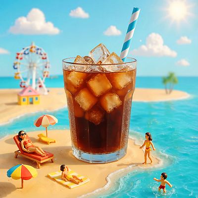 JPG 편집이미지 음료 인형 바다 가족 휴식 아이스크림 해변 여름 모래사장 햇빛 3D 미니어처 놀이기구 선베드 해수욕 카리브해 편집3D AI포토 AI콘텐츠 계절 컨셉 의자 관계 휴가 디저트 태양 모형 디지털합성 파일형식