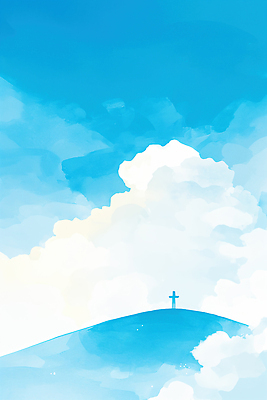 JPG 구름 기독교 상징 십자가 일러스트 자연 하늘 풍경 파란색 태양 평화 언덕 사색 뷰티풀 풍경화 경관 국내일러스트 AI일러스트 AI콘텐츠 자연요소 종교 컬러 컨셉 생각 그림 생태계 파일형식
