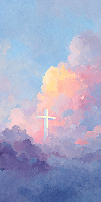 JPG 구름 기독교 종교 여유 예술 분홍색 컬러 하늘색 백그라운드 십자가 일러스트 자연 하늘 풍경 빛 평화 보라색 희망 뷰티풀 국내일러스트 AI일러스트 AI콘텐츠 자연요소 감정 컨셉 파란색 생태계 파일형식