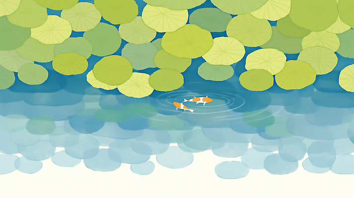 JPG 식물 호수 일러스트 자연 풍경 여름 평화 수중 수중동물 연못 시세 수중식물 수조 생태계 금붕어 물리 수련잎 국내일러스트 AI일러스트 AI콘텐츠 동물 계절 컨셉 잎 어류 금융 파일형식