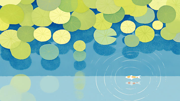JPG 동물 컬러 잎 일러스트 자연 생명 어류 풍경 물 평화 수중 고요 연못 원형 수면 수중식물 연습 오브젝트 생태계 뷰티풀 국내일러스트 AI일러스트 AI콘텐츠 자연요소 도형 식물 컨셉 수중동물 파일형식