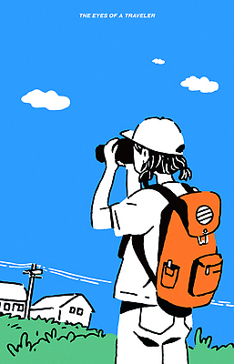 여행 일러스트 배낭 모션 자연 하늘 거리 표정 사람 풍경 취미 일상 카메라 자유 탐험 도전 오브젝트 호기심 국내일러스트 AI파일 감정 컨셉 가방 라이프 전자제품 생태계 파일형식 벡터