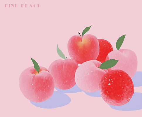 PSD 식물 디자인 예술 분홍색 컬러 백그라운드 과일 일러스트 자연 여름 귀여움 복숭아 상큼 조화 정물화 창의성 디지털아트 아기자기 국내일러스트 계절 컨셉 그림 생태계 파일형식