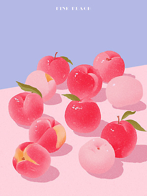 PSD 음식 분홍색 과일 일러스트 자연 디저트 여름 식사 신선 달콤 맛 복숭아 점심 건강식 색감 자연물 디지털아트 비건 국내일러스트 계절 컬러 컨셉 생태계 채식주의자 파일형식