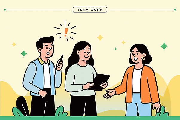 일러스트 협력 아이디어 직장 함께함 대화 협상 전자제품 태블릿 사무실 업무 그룹 집중 직원 소통 문제해결 창의성 상호작용 국내일러스트 AI파일 컨셉 회사 비즈니스 말하기 스마트기기 작업 파일형식 벡터