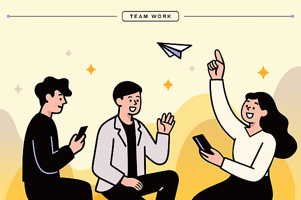 무료이미지 일러스트 모션 회의 협력 아이디어 대화 사람 스마트폰 그룹 열정 소통 사교 참여 창의성 흥미 셰어링 국내일러스트 AI파일 감정 컨셉 비즈니스 말하기 핸드폰 스마트기기 파일형식 벡터 공유경제