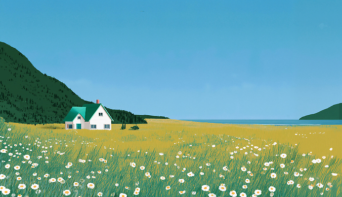 JPG 바다 꽃밭 일러스트 가족 자연 바람 휴식 산 주택 초가집 풍경 초원 여름 관광지 평화 맑음 생태계 조화 뷰티풀 국내일러스트 AI일러스트 AI콘텐츠 자연요소 계절 꽃 여행 컨셉 관계 날씨 한옥 건물 파일형식