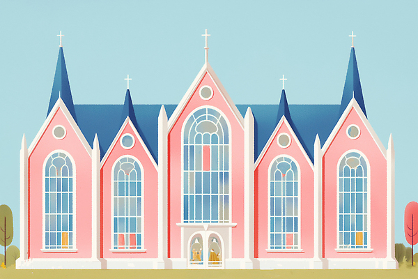 JPG 디자인 건축 기독교 종교 문화 예술 분홍색 크리스마스 일러스트 자연 하늘 풍경 교회 평화 구출 모던 첨탑 고풍 뷰티풀 국내일러스트 AI일러스트 AI콘텐츠 기념일 컬러 컨셉 종교건축 건물 탑 도움 생태계 파일형식