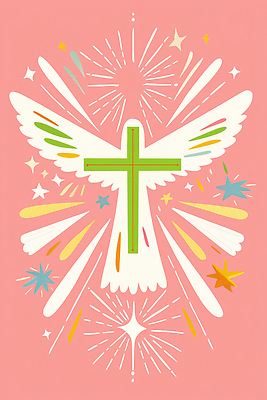 JPG 디자인 별 기독교 예술 상징 컬러 백그라운드 십자가 날개 일러스트 천사 부활절 기념 폭죽 장식 축제 희망 축하 화려 국내일러스트 AI일러스트 AI콘텐츠 자연요소 기념일 감정 종교 컨셉 파일형식