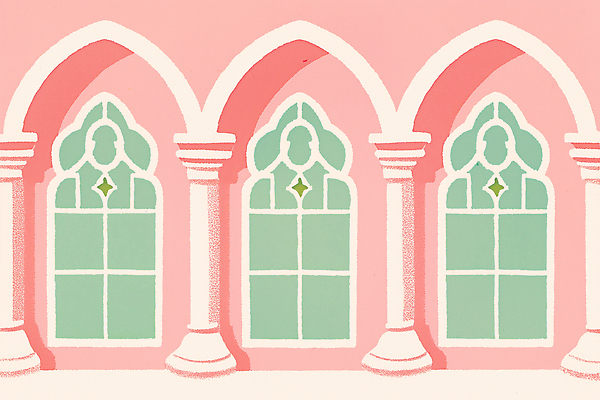JPG 모양 전통 건축물 디자인 예술 분홍색 컬러 일러스트 창문 내부 장식 초록색 빛 공간 기둥 모던 아치 부드러움 뷰티풀 국내일러스트 AI일러스트 AI콘텐츠 건축 감각 파일형식