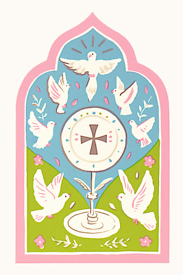 JPG 전통 꽃 기독교 예술 상징 십자가 일러스트 자연 하늘 잔디 장식 평화 표현 원형 비둘기 뷰티풀 색감 국내일러스트 AI일러스트 AI콘텐츠 도형 식물 종교 컨셉 조류 생태계 파일형식