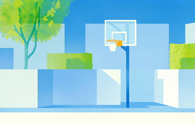 JPG 나무 디자인 스포츠 일러스트 모션 자연 하늘 농구 야외 여름 파란색 운동 정원 공간 신선 도시 골대 그림 조경 국내일러스트 AI일러스트 AI콘텐츠 식물 계절 컬러 건강 구기 생태계 파일형식