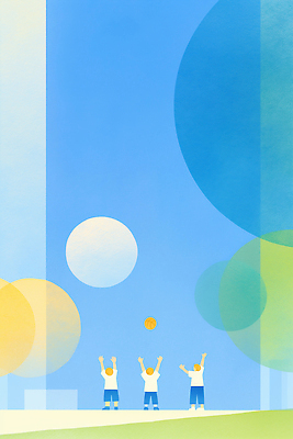 JPG 모양 어린이 스포츠 컬러 일러스트 공 모션 자연 놀이 하늘 웃음 친구 자유 표현 원형 즐거움 그림 순간 창의성 국내일러스트 AI일러스트 AI콘텐츠 도형 감정 컨셉 관계 표정 사람 생태계 파일형식