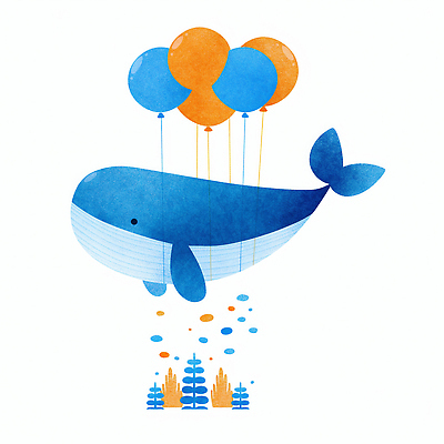 JPG 동물 행복 바다 컬러 여행 일러스트 상상 하늘 생명 귀여움 꿈 비행 표현 고래 즐거움 그림 풍선 창의력 국내일러스트 AI일러스트 AI콘텐츠 감정 컨셉 포유류 수중동물 파일형식