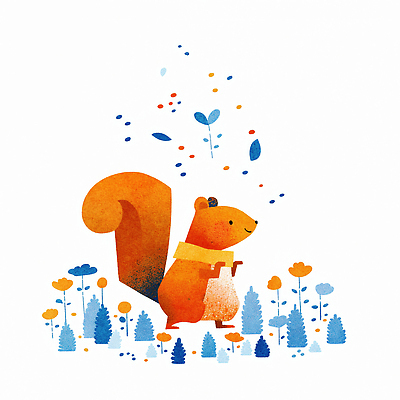 JPG 나무 동물 캐릭터 꽃 예술 컬러 백그라운드 일러스트 모션 자연 풍경 환경 숲 그림 생태계 다람쥐 주위 이미지 탐색 뷰티풀 일러캐릭터 AI일러스트 AI콘텐츠 식물 설치류 파일형식