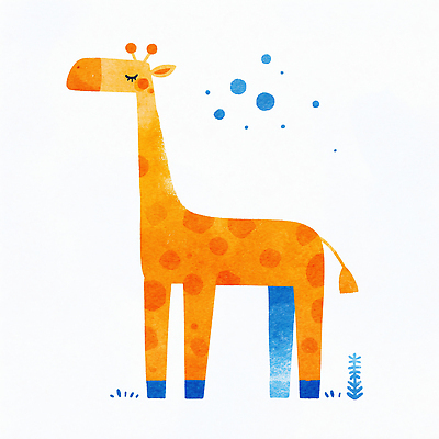 JPG 식물 동물 포즈 백그라운드 일러스트 자연 서기 파란색 귀여움 주황색 편안함 기린 그림 점박이 특징 스타일 아기자기 국내일러스트 AI일러스트 AI콘텐츠 컬러 컨셉 포유류 모션 감각 생태계 파일형식