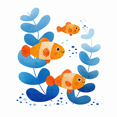 JPG 동물 예술 바다 일러스트 자연 생명 수채화 어류 파란색 주황색 수중 수영 수중동물 수중식물 수조 그림 생동감 국내일러스트 AI일러스트 AI콘텐츠 식물 컬러 수상스포츠 생태계 파일형식