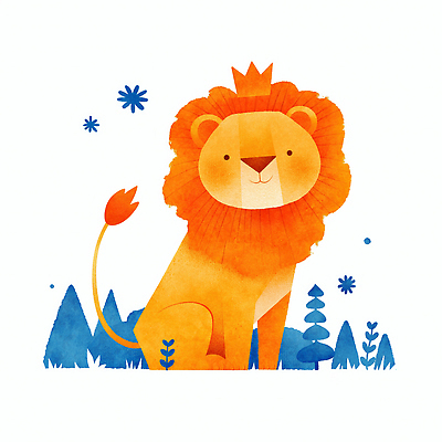 JPG 동물 캐릭터 예술 백그라운드 일러스트 자연 왕관 앉기 장식 노란색 평화 귀여움 호랑이 숲 왕 그림 색감 일러캐릭터 AI일러스트 AI콘텐츠 컬러 컨셉 포유류 모션 생태계 파일형식