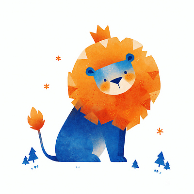 JPG 나무 동물 캐릭터 디자인 예술 컬러 백그라운드 일러스트 앉기 장식 파란색 귀여움 주황색 갈기 애니메이션 창작 특징 일러캐릭터 AI일러스트 AI콘텐츠 식물 컨셉 모션 파일형식