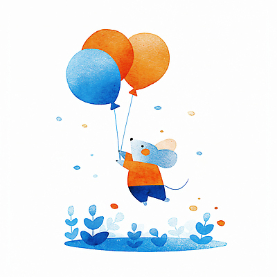 JPG 나무 동물 캐릭터 디자인 꽃 행복 컬러 일러스트 하늘 바닥 점프 쥐 즐거움 풍선 애니메이션 상상력 일러캐릭터 AI일러스트 AI콘텐츠 식물 감정 모션 설치류 파일형식