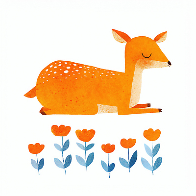 JPG 식물 동물 캐릭터 꽃 행복 예술 일러스트 자연 사슴 휴식 따뜻함 풍경 평화 정원 자유 애니메이션 뷰티풀 비숍 색감 일러캐릭터 AI일러스트 AI콘텐츠 감정 컨셉 포유류 생태계 파일형식