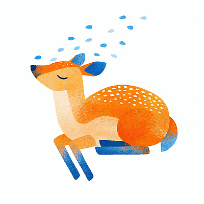 JPG 동물 감정 예술 컬러 일러스트 자연 사슴 수채화 앉기 풍경 파란색 평화 주황색 고요 묘사 그림 뷰티풀 국내일러스트 AI일러스트 AI콘텐츠 컨셉 포유류 모션 생태계 파일형식